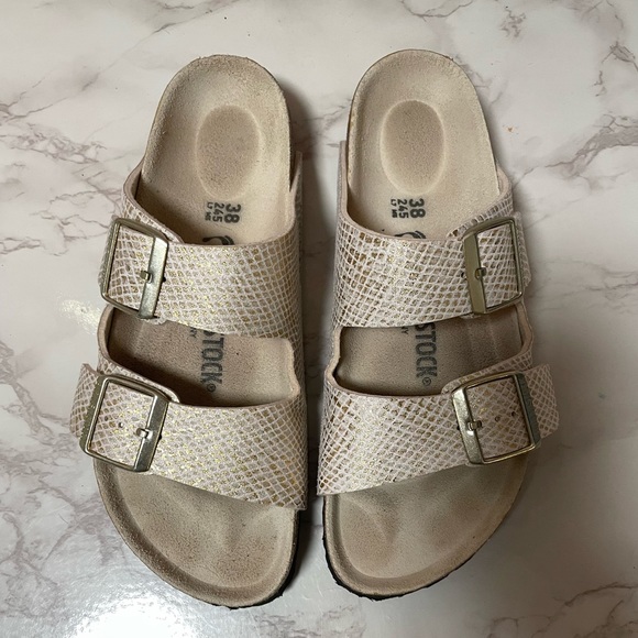 ⛔️SOLD⛔️ Birkenstock Arizona Micro Fibre Shiny Python Eggshell - Picture 1 of 9